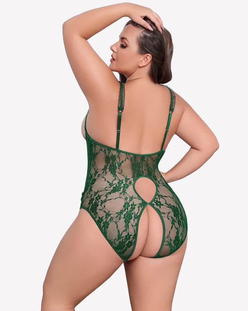 Plus Size Crotchless Exotic Lace Teddies