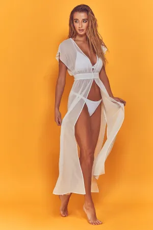 Wolf & Whistle Zahida Open Front Maxi Beach Dress White